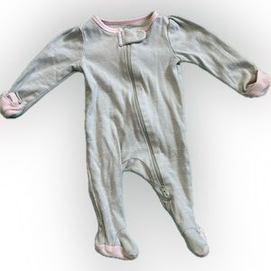 Pale Blue and Pink Zippered Footie Onesie with built in Mittens